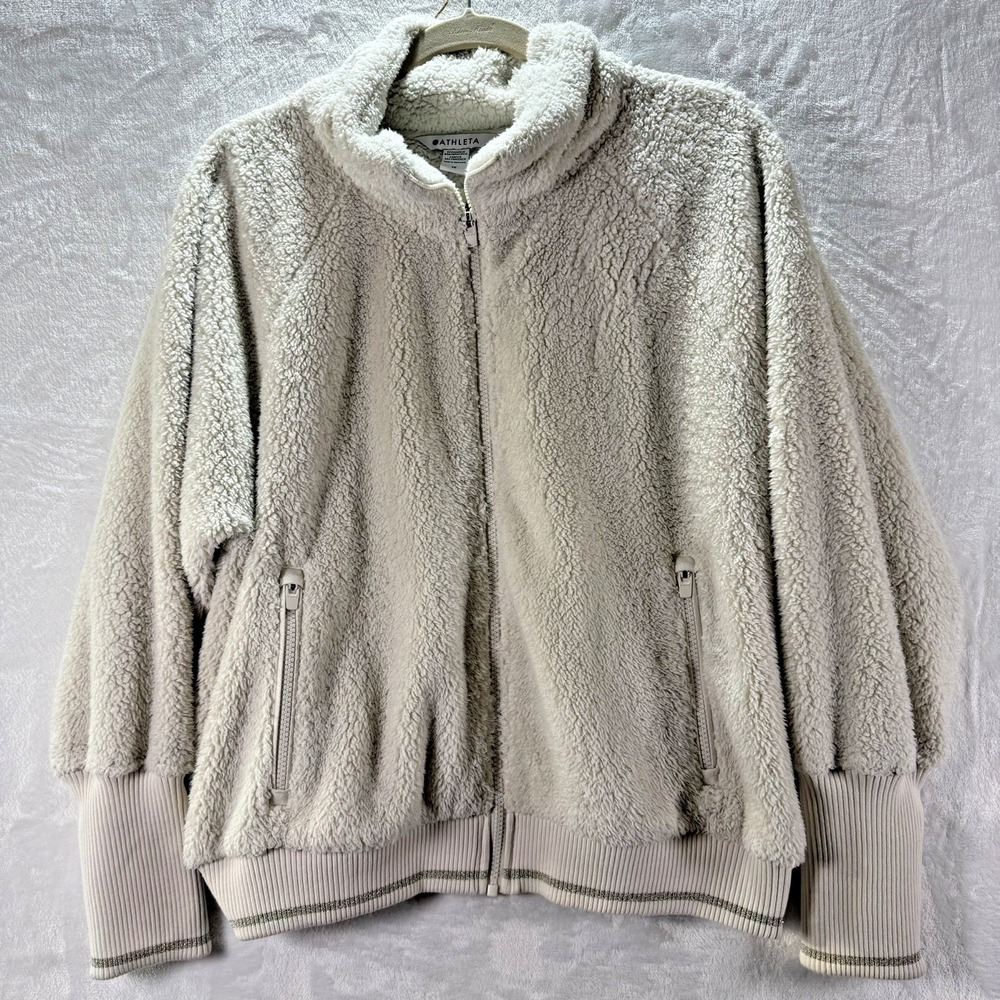 Athleta Tugga Sherpa Jacket 1X Cream Full Zip Fleece Cozy Plus Size Womens
